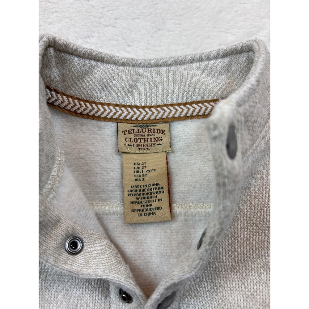 Telluride Clothing Co Toddler Boys Oatmeal Fleece Lined Henley Sweater 2T - Picture 2 of 3